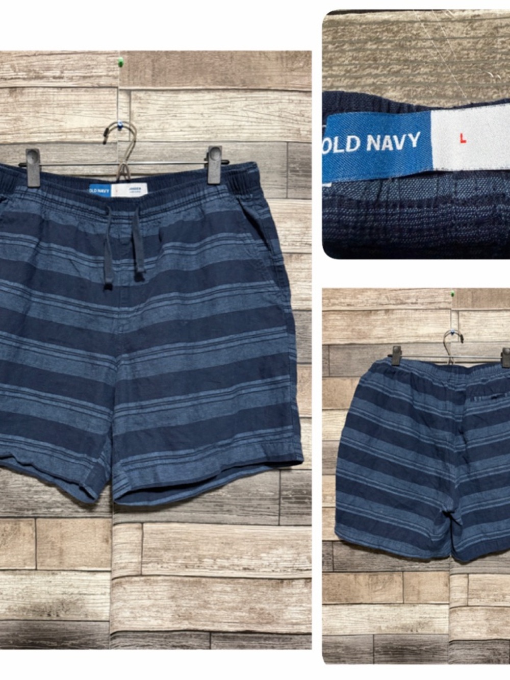 Old Navy Linen Blend Jogger Shorts Men’s L Blue Striped (Inseam 7)